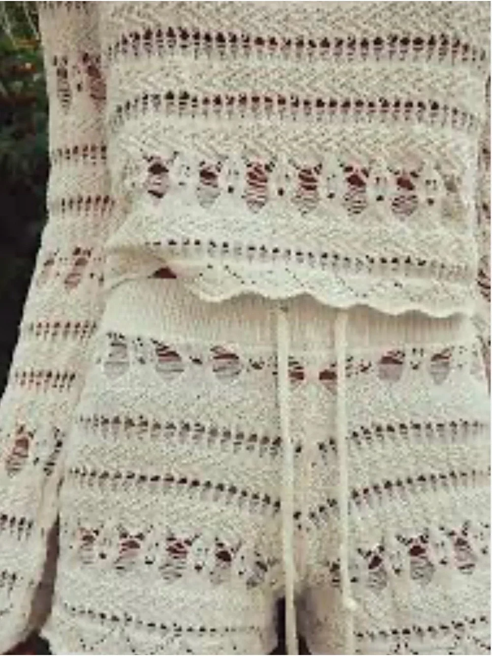 Zara Cream Crochet Knit Long Sleeve Top and shorts